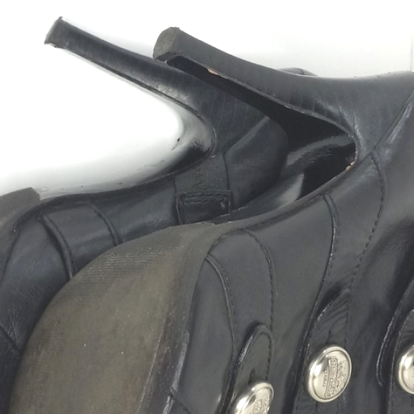 COACH Brandie Black Leather Silver Logo Button PeepToe Booties WornButNotWornOut - Picture 10 of 16